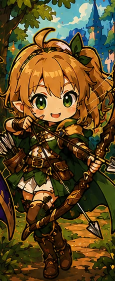 Chibi Archer in green leathers drawing a longbow.